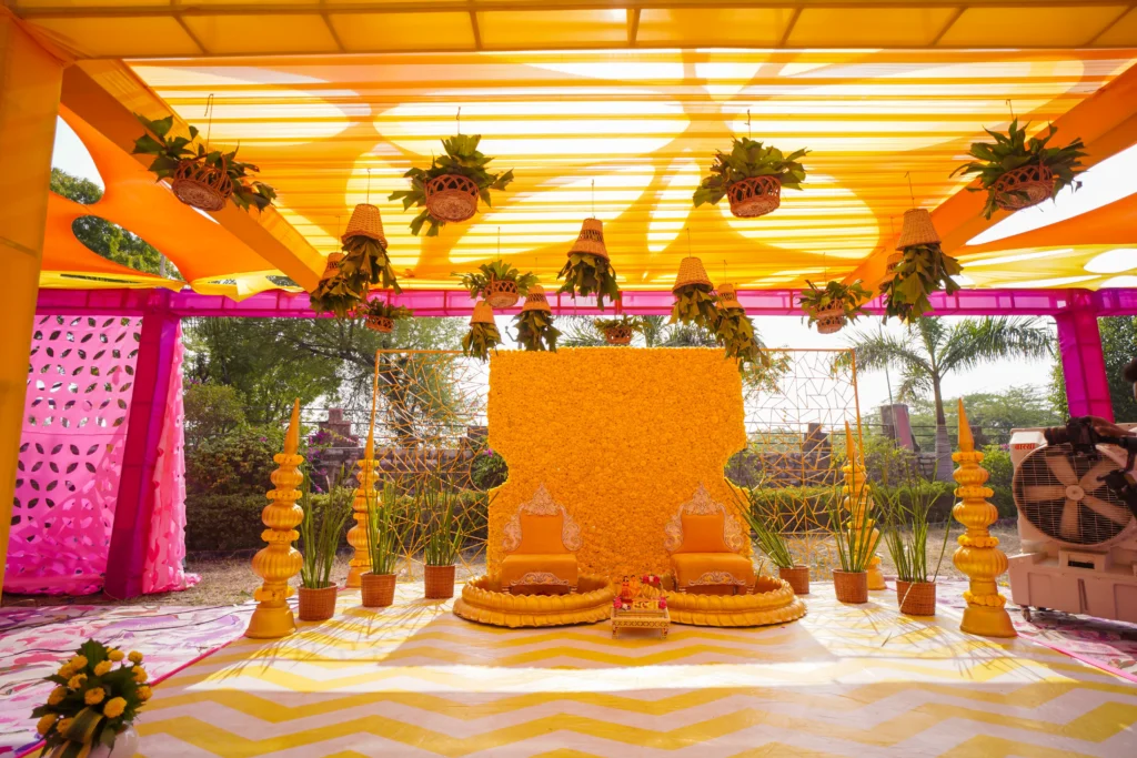 haldi-decoration-wedding-hall-decorations-sofa-flowers